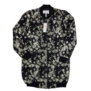 BCBGeneration Black Metallic Cherry Blossom Long Jacket Women's Size Medium NWTs